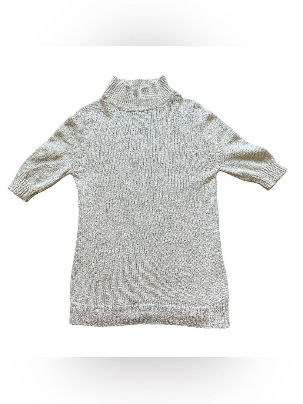 TSE Oatmeal Mock Neck Short Sleeve Sweater Luxury Minimalist Knit Top S Italian